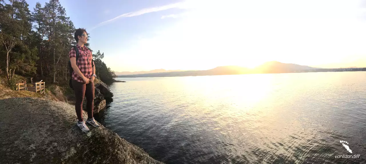 A woman enjoying the ocean view from Nanaimo,  Vancouver Island
