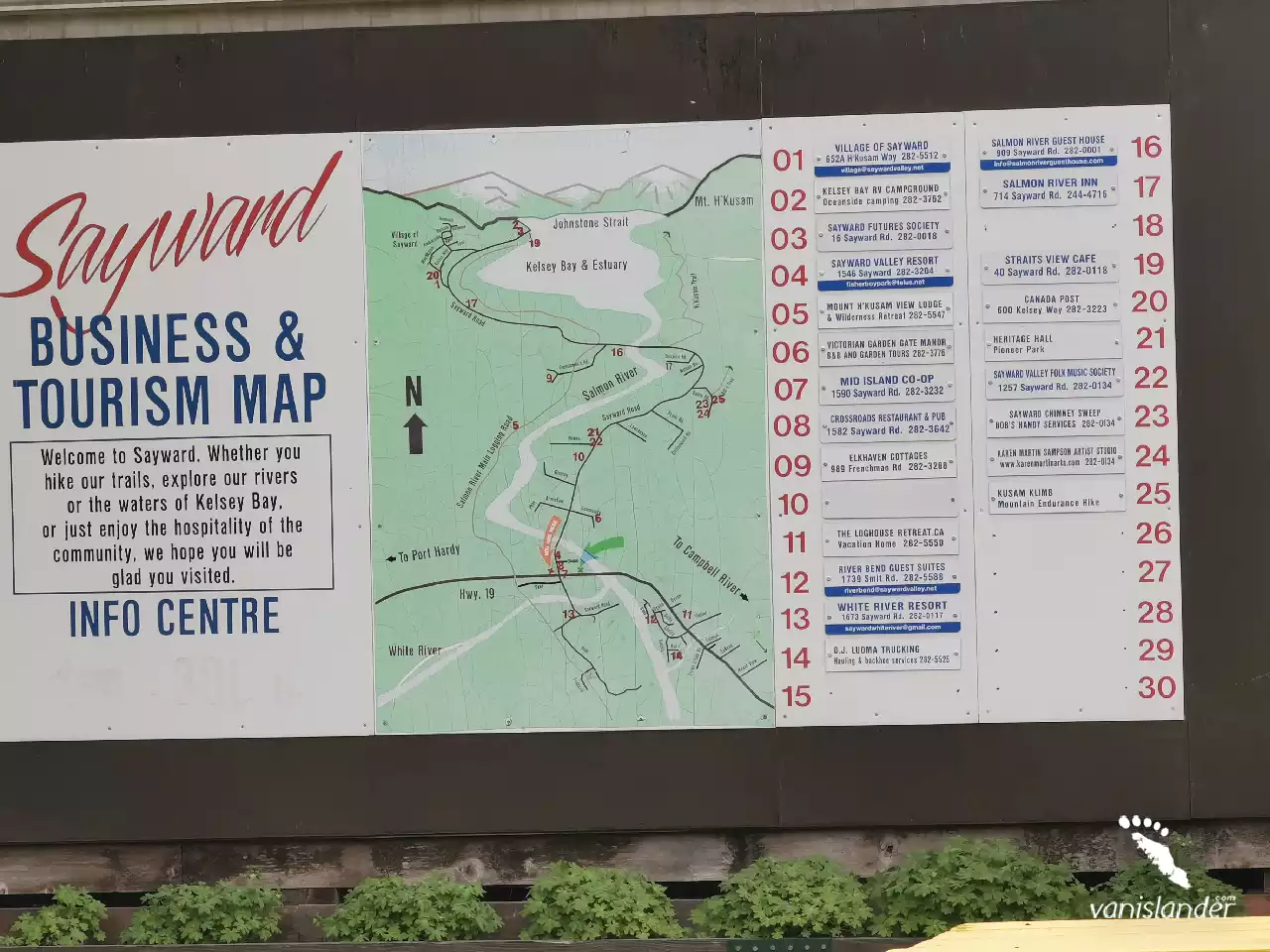 Sayward business & tourism map, Vancouver Island